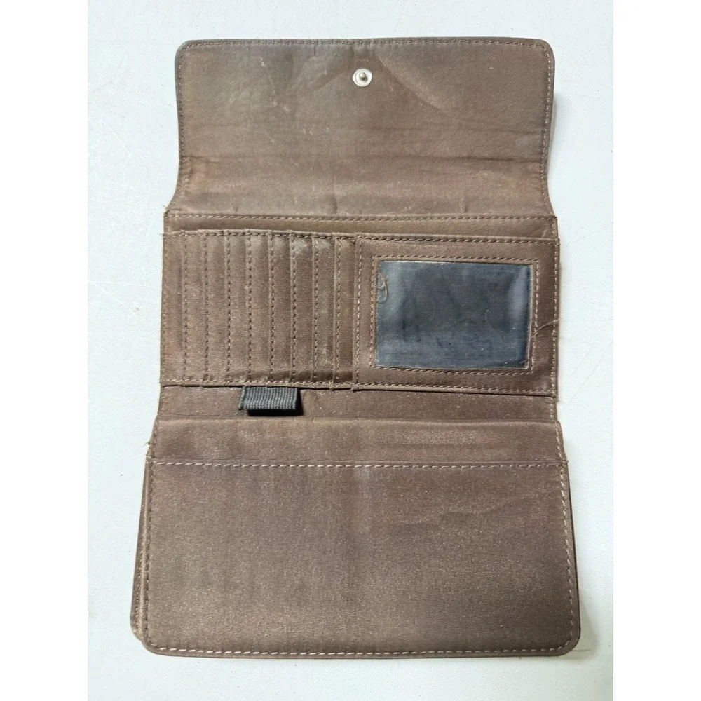 Tommy Hilfiger Monogram Trifold Wallet Brown Turn Lock Logo Geometric Women